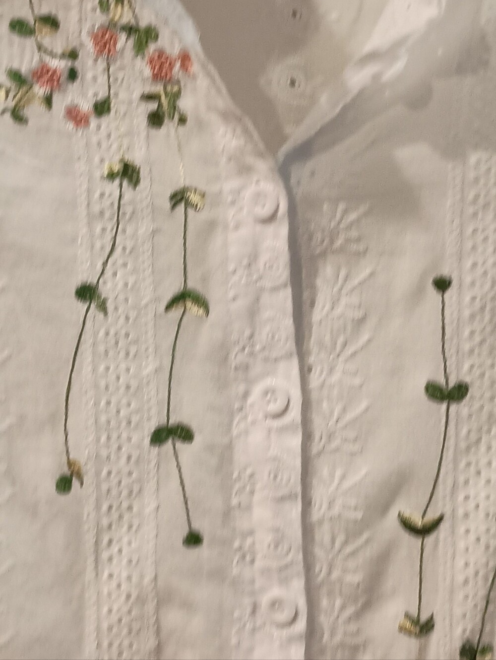 White Embroidered Floral Button-Up Blouse - Picture 2 of 9